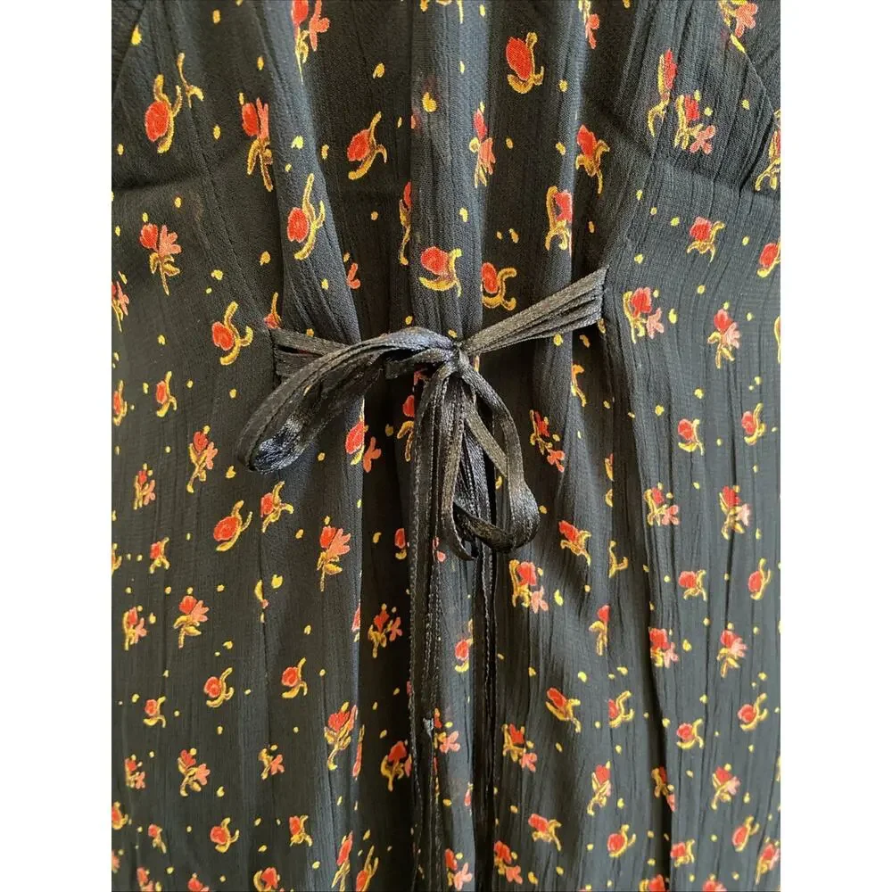 VTG 90s Y2k April Cornell S Rayon Floral Prairie Babydoll Slip Dress Sheer Beads - Picture 10 of 16